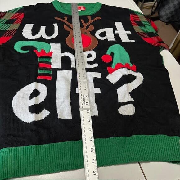 You Look Ugly Today Christmas Sweater What The Elf Reindeer Funny Ugly Xmas Sz L - Picture 6 of 7